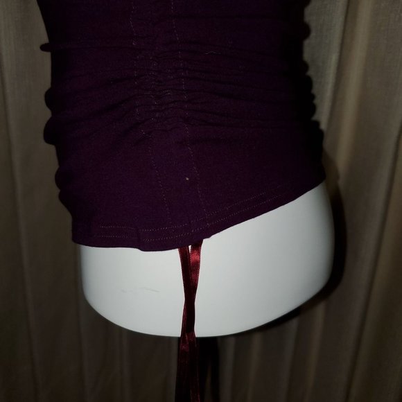 Friponne Paris Vintage Plum Purple Stretchy Ruched Side Long Sleeve Top XS/S - Picture 3 of 6